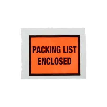 The Packaging Wholesalers Full Face Envelopes, "Packing List Enclosed" Print, 7"L x 5-1/2"W, Orange, 1000/Pack ENVPQ22